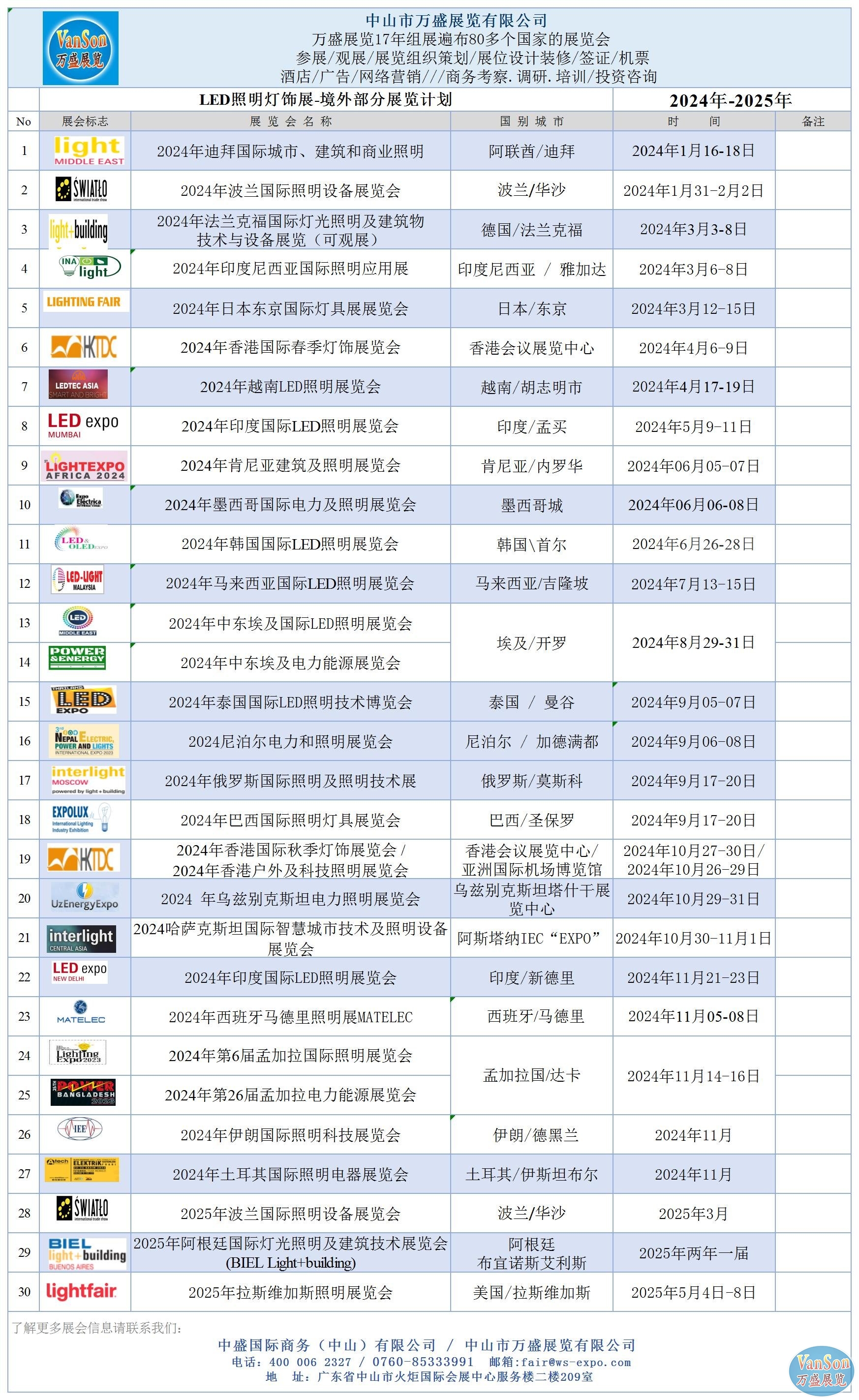 2024-2025年<a href='http://www.www.adylu.cn' target='_blank'><u>萬盛展覽</u></a>全球燈飾照明展覽會展覽計劃表